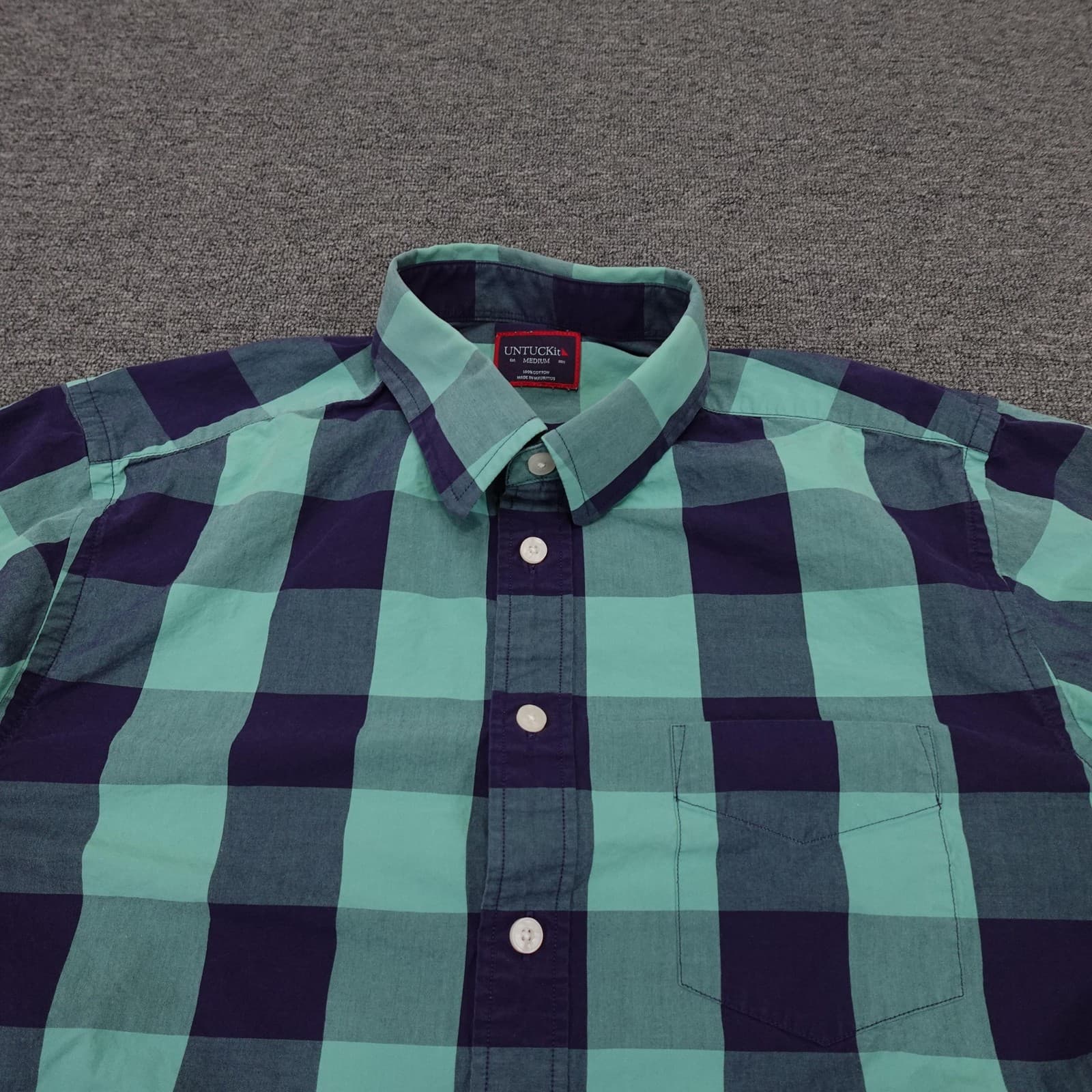 UNTUCKit Shirt Mens Medium Blue Plaid Long Sleeve Button Up Casual Cotton Woven - Thumbnail 2