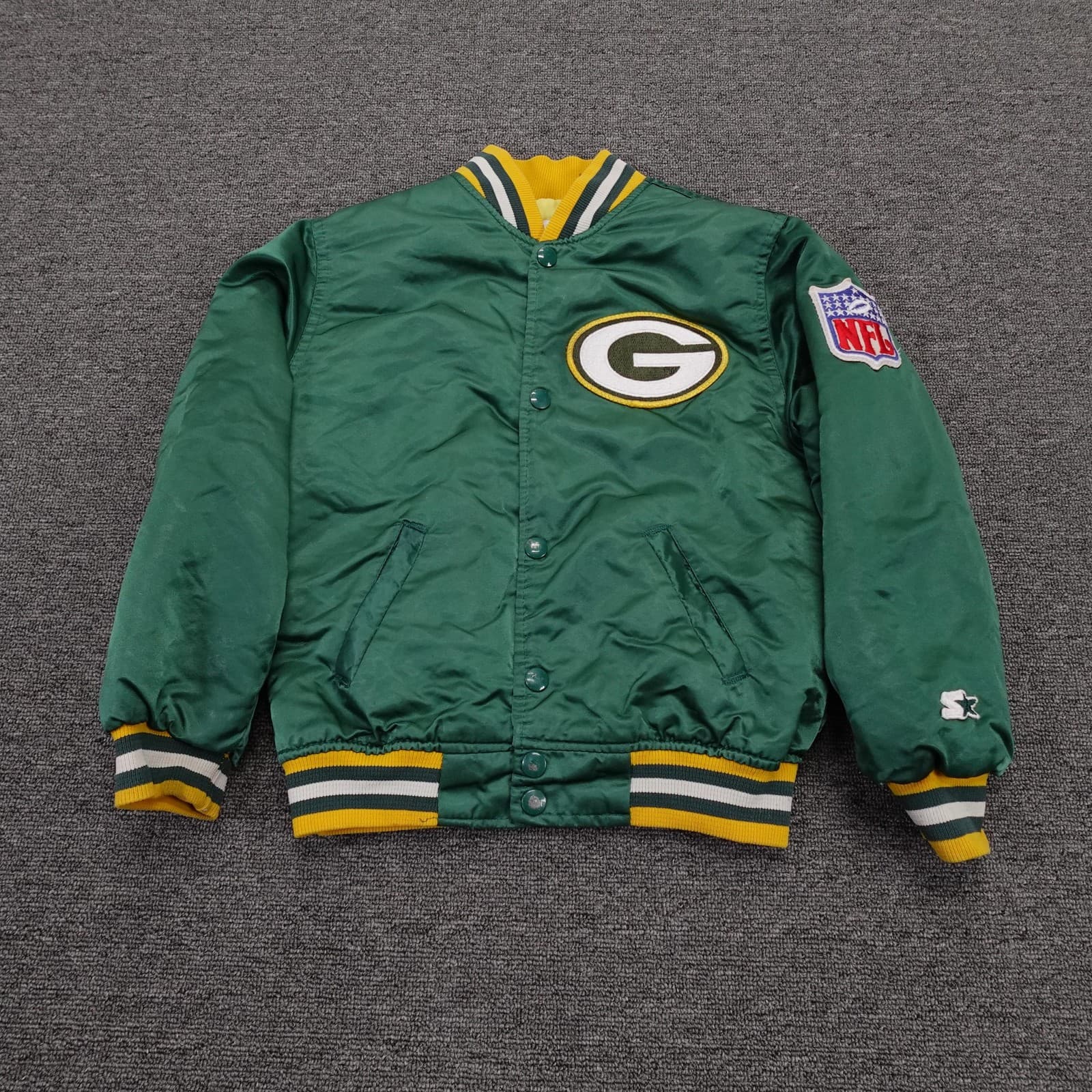 Vintage Green Bay Packers Jacket Kids Small Green NFL Football Starter Pro Line