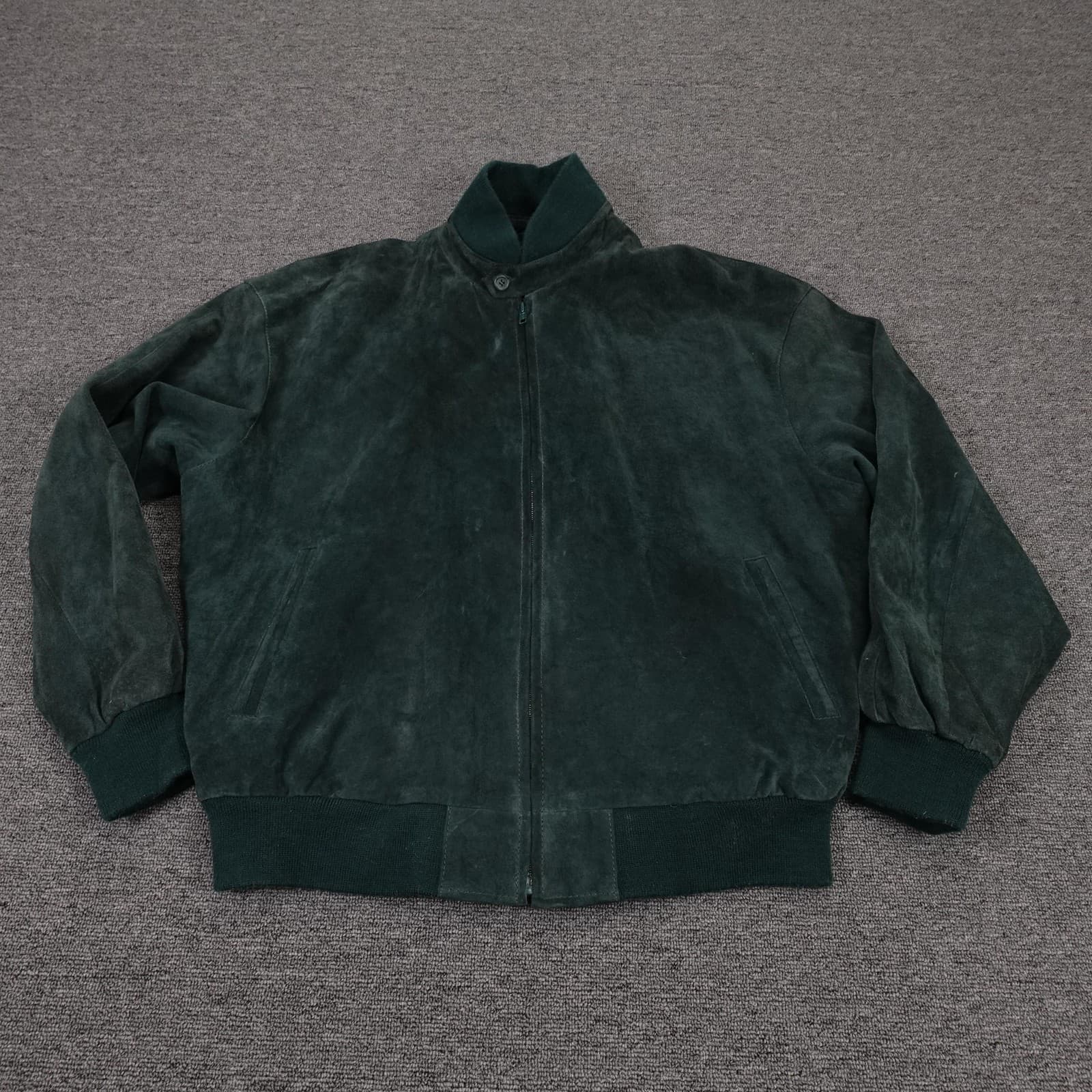 Vintage Marlynn Traditions Ltd Jacket Mens 42 Green Suede Bomber Full Zip Lined