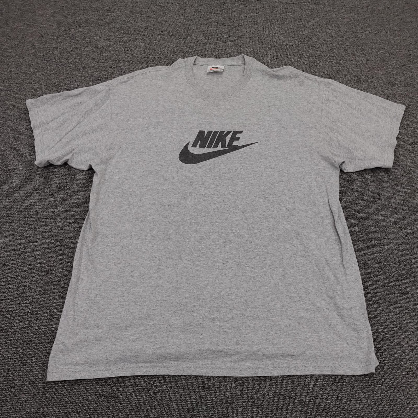 Vintage Nike Shirt Mens Large Gray Center Swoosh Logo Tee Athletic Made USA 90s