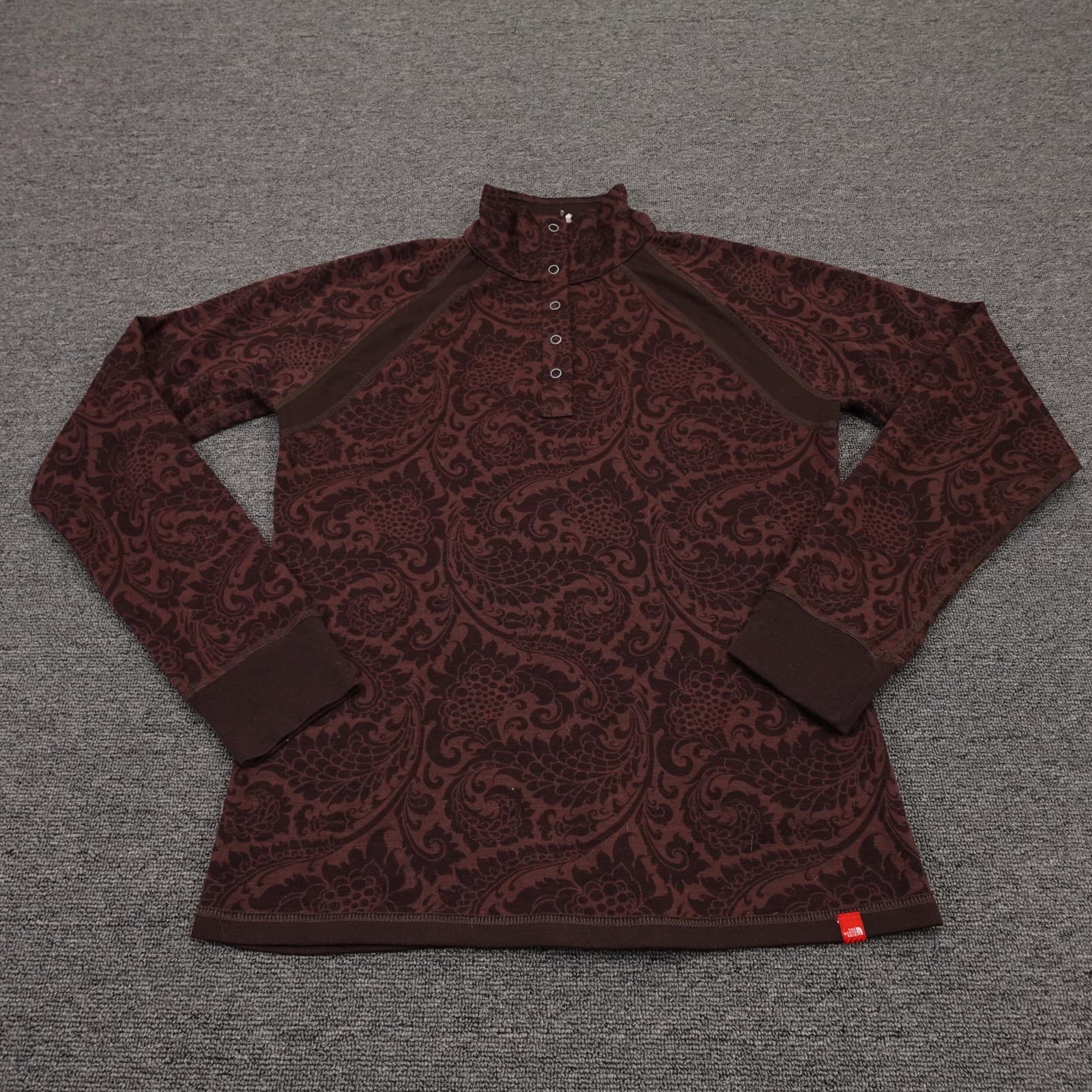 Vintage The North Face Pullover Womens Large Brown Paisley Thermal Henley Y2K