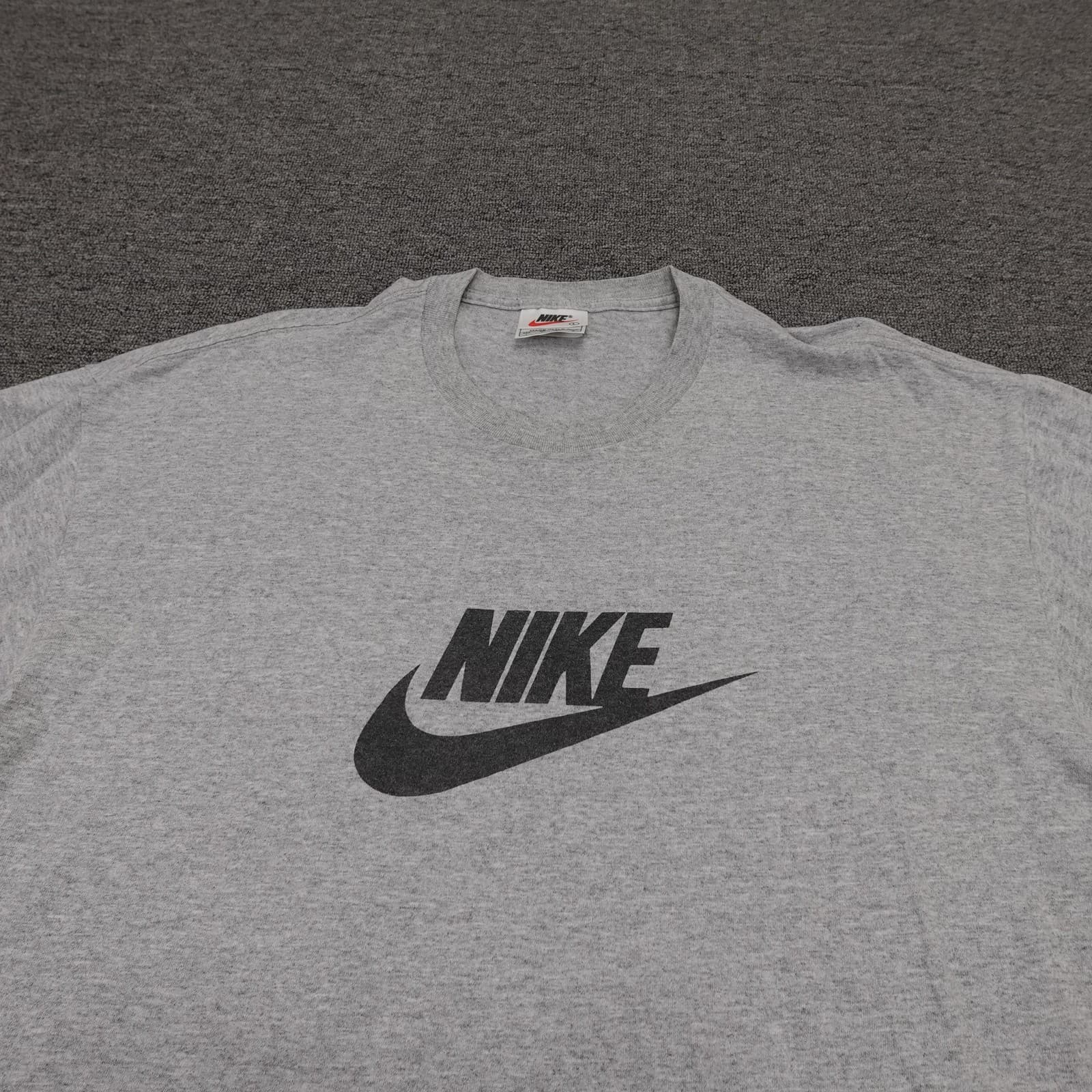 Vintage Nike Shirt Mens Large Gray Center Swoosh Logo Tee Athletic Made USA 90s - Thumbnail 2
