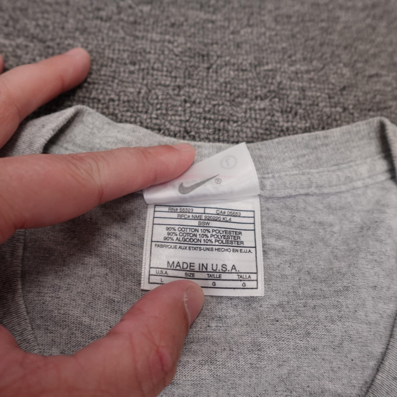 Vintage Nike Shirt Mens Large Gray Center Swoosh Logo Tee Athletic Made USA 90s - Thumbnail 4