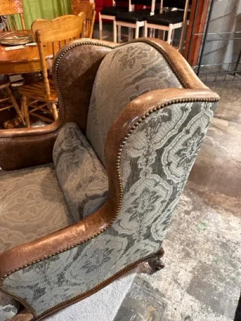 Sherrill English Leather Upholstered Wingback Chair - Thumbnail 2