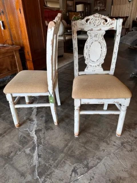 Set Of 2 French Country Burlap Seat Dining Chairs