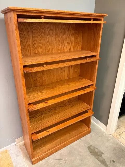 Oak Bookcase With 4 Sliding Glass Doors - Thumbnail 2