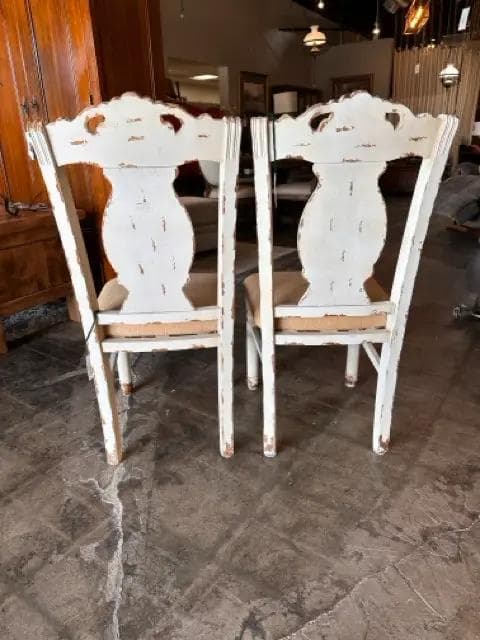 Set Of 2 French Country Burlap Seat Dining Chairs - Thumbnail 3