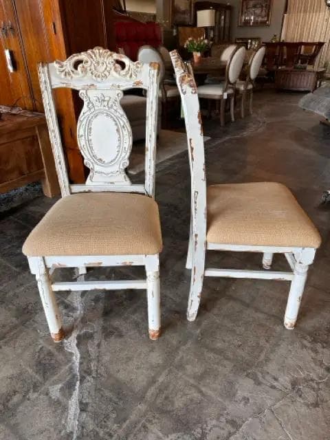 Set Of 2 French Country Burlap Seat Dining Chairs - Thumbnail 2