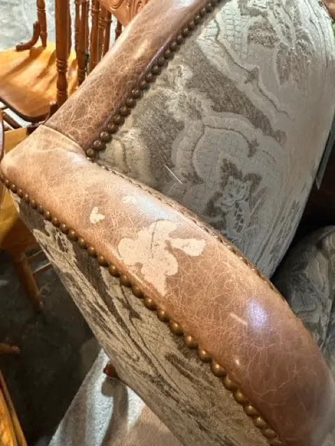 Sherrill English Leather Upholstered Wingback Chair - Thumbnail 4