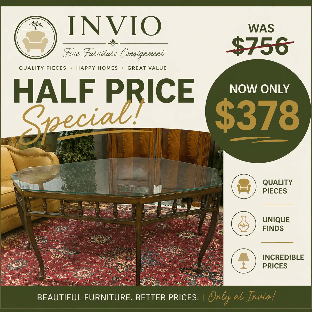 Mottled Patina Iron Octagonal Cocktail Table With Etched Brass Top