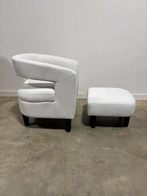 White Open Back Barrel Chair With Ottoman - Thumbnail 3