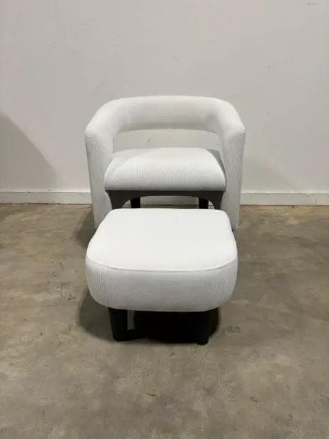 White Open Back Barrel Chair With Ottoman - Thumbnail 2