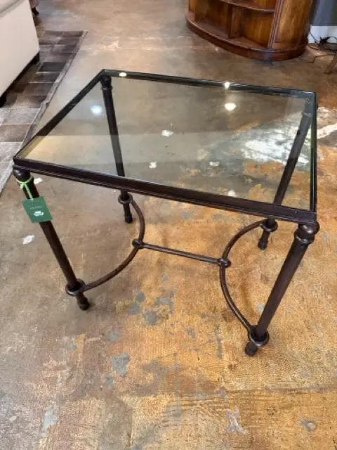 Forged Metal Base End Table with Glass Top - Thumbnail 2