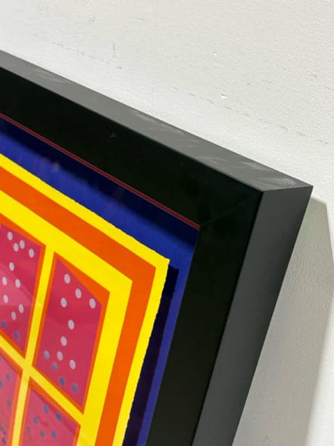 Original Geometric Grid Artwork Signed By Peter Halley In Black Frame - Thumbnail 2