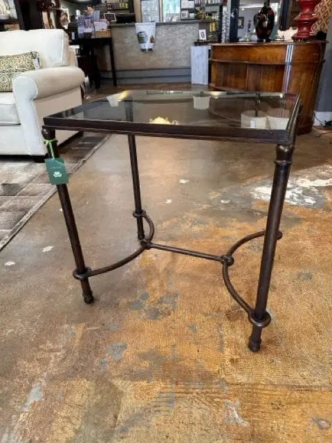 Forged Metal Base End Table with Glass Top