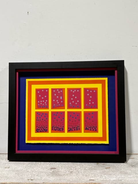 Original Geometric Grid Artwork Signed By Peter Halley In Black Frame