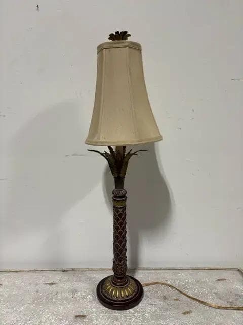 Tropical Mauve And Gold Table Lamp With Beige Shade And Pineapple Topper