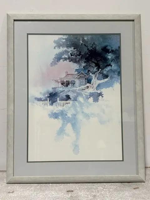 House And Tree Framed Watercolor Print