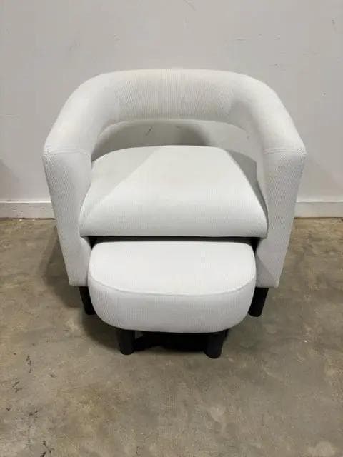 White Open Back Barrel Chair With Ottoman