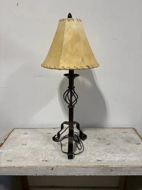 Rustic Iron Lamp With Rawhide Shade