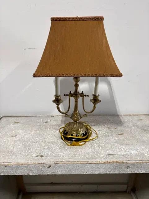 Brass Candelabra Lamp With Black Marble Base