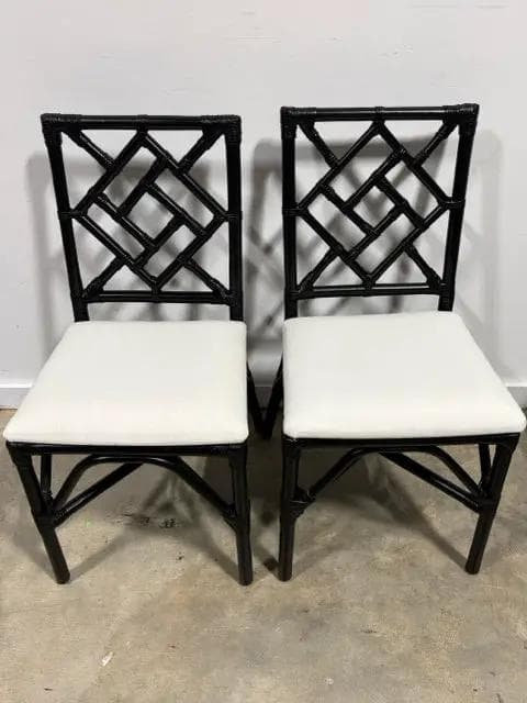 Safavieh Set of 2 Black Bamboo With White Linen Seats Dining Room Chairs - Thumbnail 2