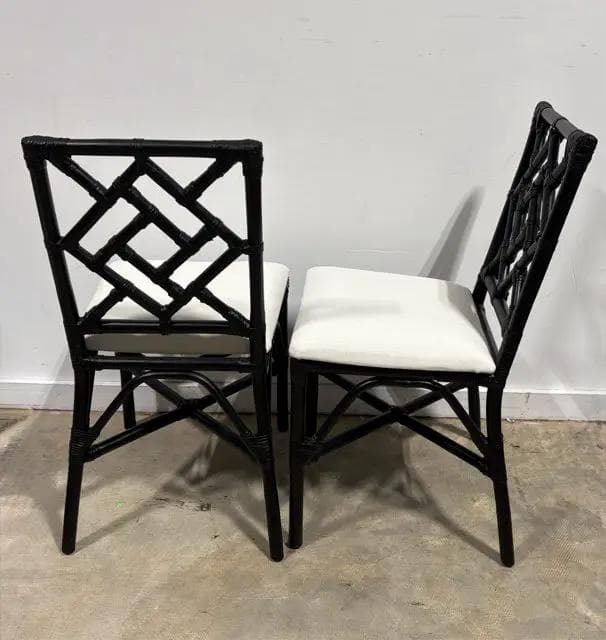 Safavieh Set of 2 Black Bamboo With White Linen Seats Dining Room Chairs - Thumbnail 3