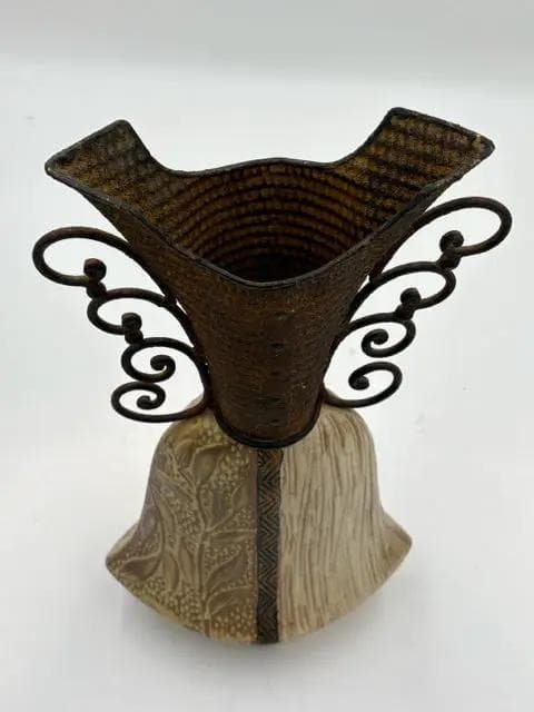 Decorative Two-Toned Vase With Metal Top - Thumbnail 2