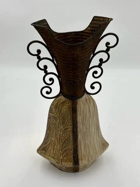 Decorative Two-Toned Vase With Metal Top