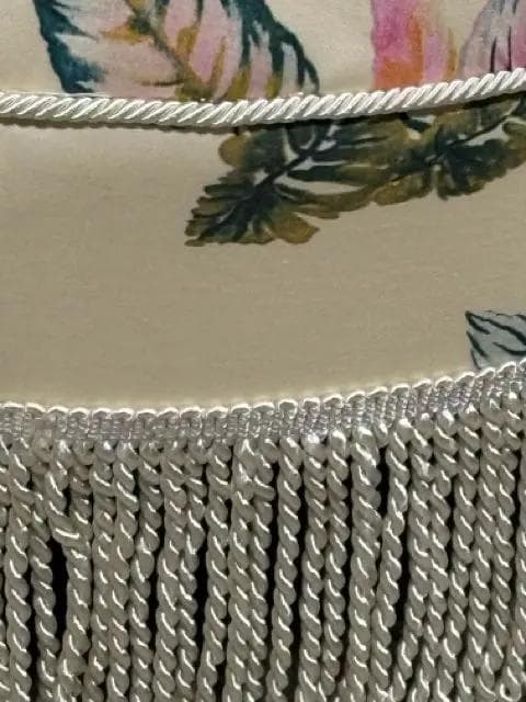 Round Floral Ottoman With Fringe - Thumbnail 3