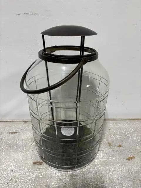 Large Metal And Glass Lantern Candleholder