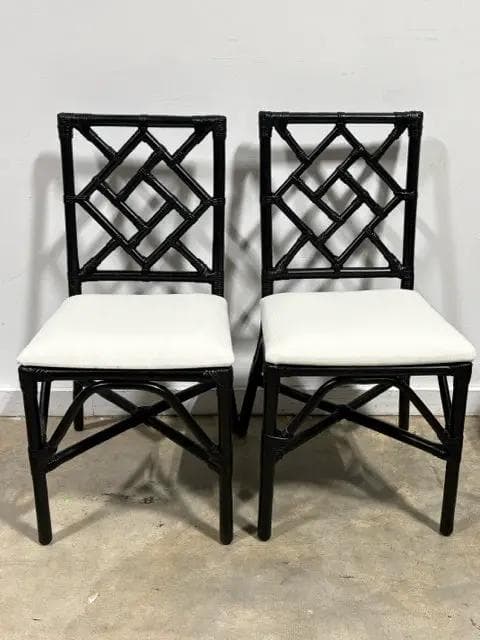 Safavieh Set of 2 Black Bamboo With White Linen Seats Dining Room Chairs