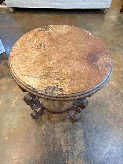 Stone Top Wrought Iron Scroll Base Entry Table - Thumbnail 2
