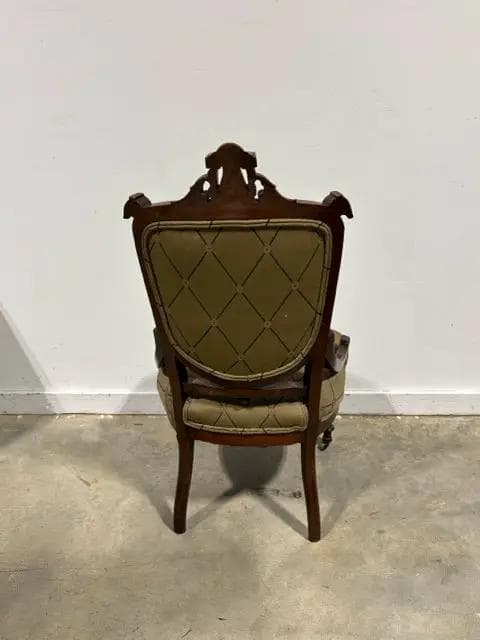 Antique Victorian Armchair With Beige Upholstery - Thumbnail 4