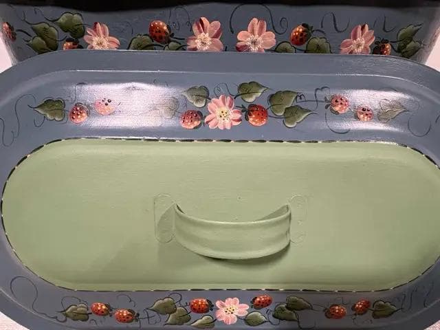 Vintage Handpainted Tin Bucket With Lid - Thumbnail 3
