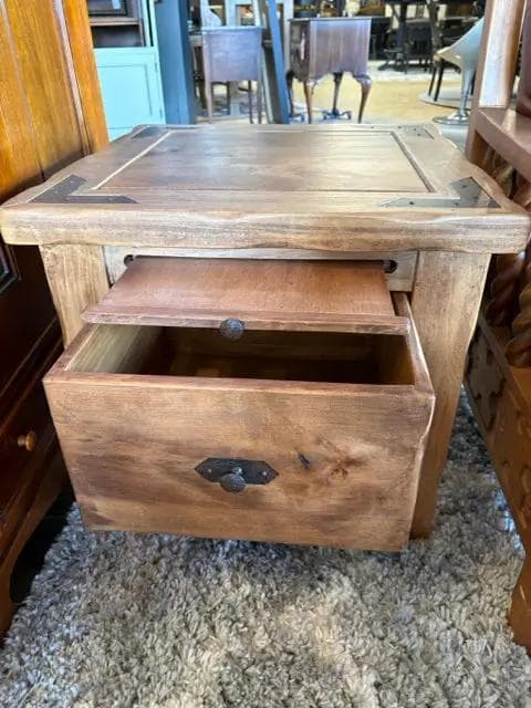 Southwestern Wooden End Table With Drawer And Tray - Thumbnail 2