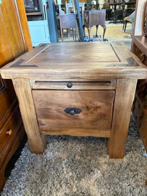 Southwestern Wooden End Table With Drawer And Tray