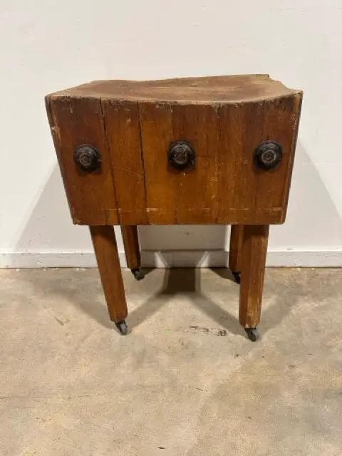 Vintage Solid Butcher Block On Wheels ASIS - Thumbnail 4