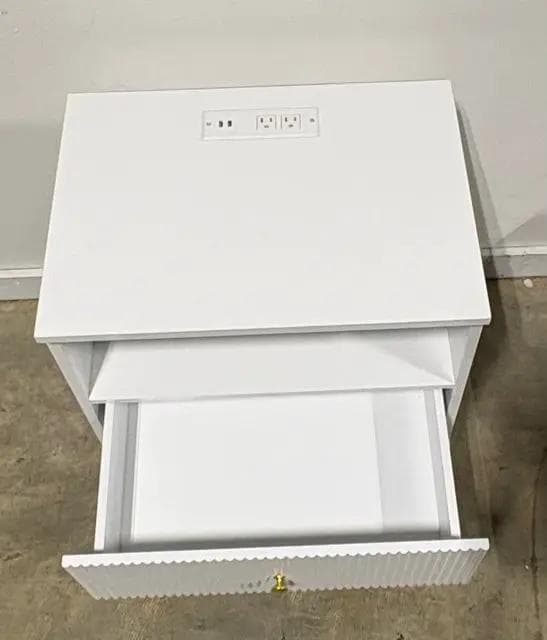 Modern 2 Drawer White Night Stand With Shelf Plug Ins - Thumbnail 3