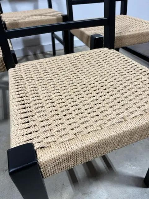 Set of 4 Black Dining Room Chairs With Wicker Seats - Thumbnail 3