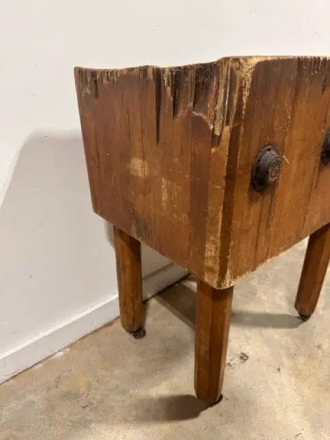 Vintage Solid Butcher Block On Wheels ASIS - Thumbnail 3