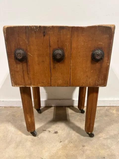 Vintage Solid Butcher Block On Wheels ASIS
