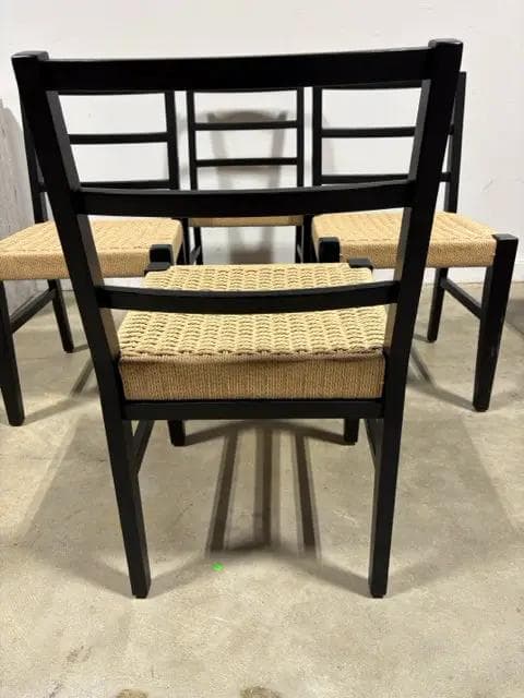 Set of 4 Black Dining Room Chairs With Wicker Seats - Thumbnail 2