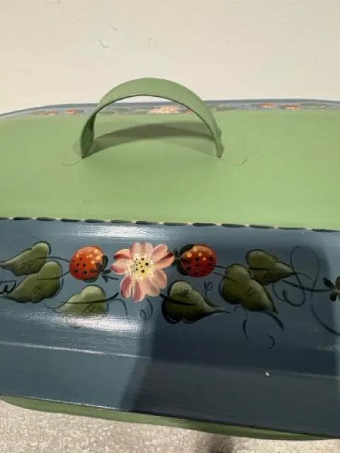 Vintage Handpainted Tin Bucket With Lid - Thumbnail 2