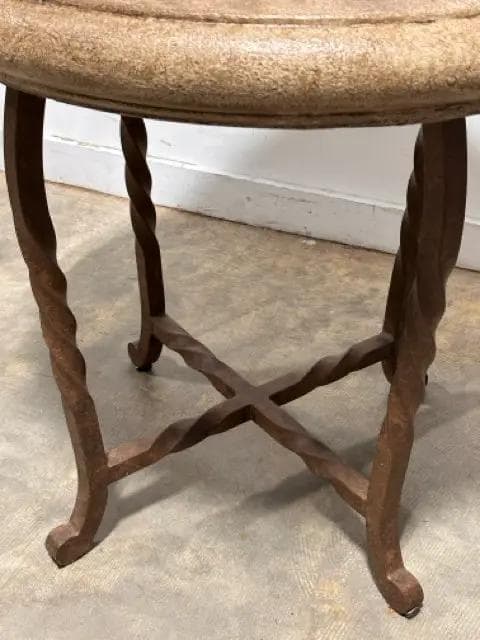 Twisted Wrought Iron Base End Table With Stone Top - Thumbnail 2
