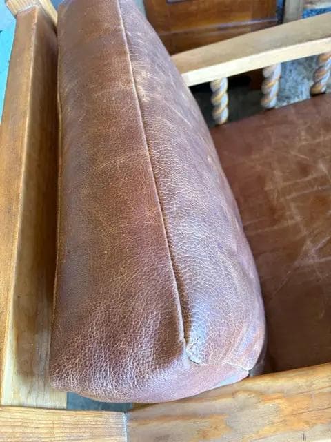 Southwestern Wooden And Leather Arm Chair With Ottoman - Thumbnail 3