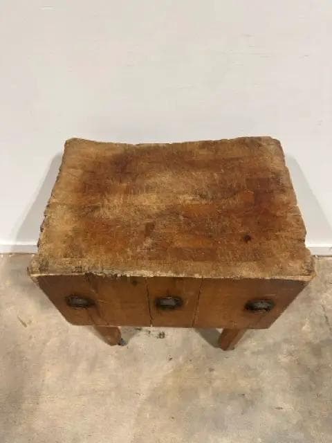 Vintage Solid Butcher Block On Wheels ASIS - Thumbnail 2