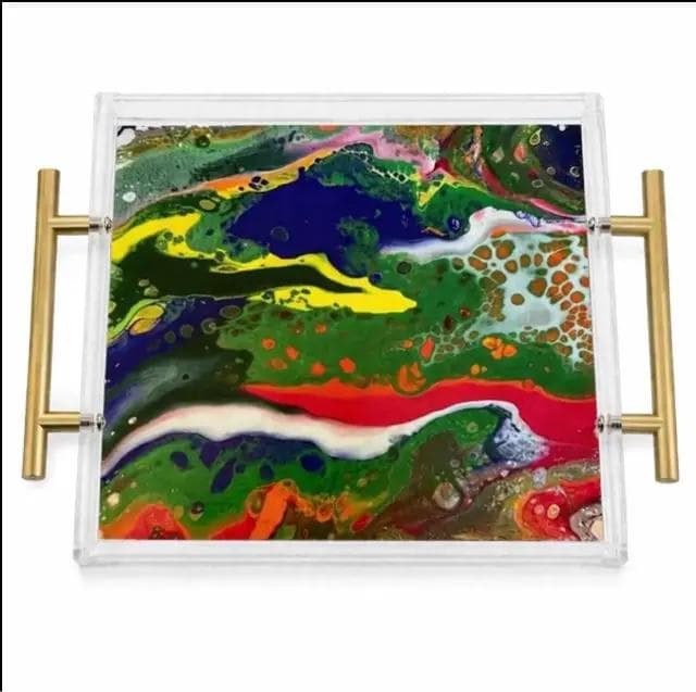 Abstract Acrylic Serving Tray Contemporary 9x9