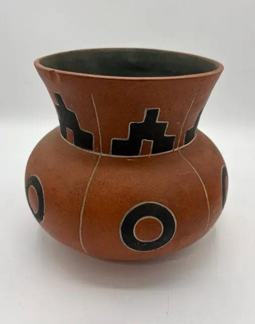 Vintage Terracotta Art Vase By Leopoldo De Mexico