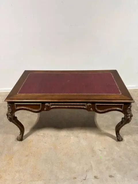 Leather Top 3 Drawer Ornate Carved Desk - Thumbnail 3